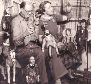 Buster & Madge Stavordale with puppets from An Elizabethan Fantasy